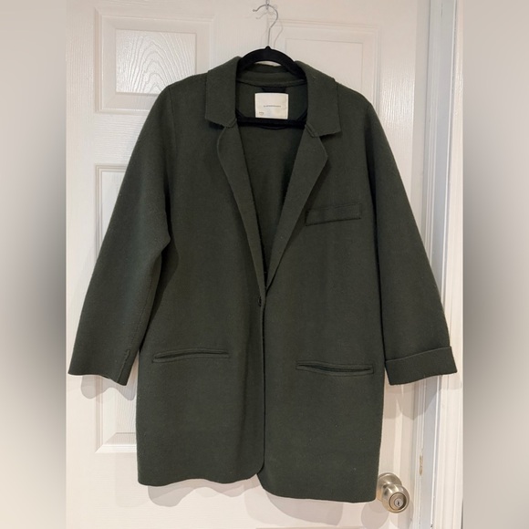 By Anthropologie Jackets & Blazers - By Anthropologie Dark Olive Green Cotton Wool Blend Blazer Sweater Jacket Sz 1X